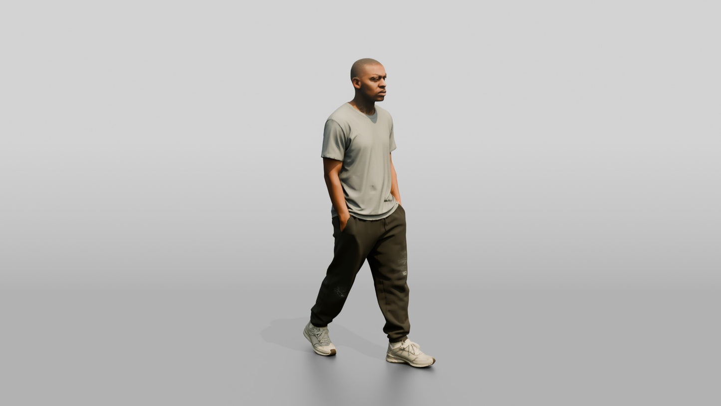 Black Male Prisoner in Black Joggers and a Grey T-shirt