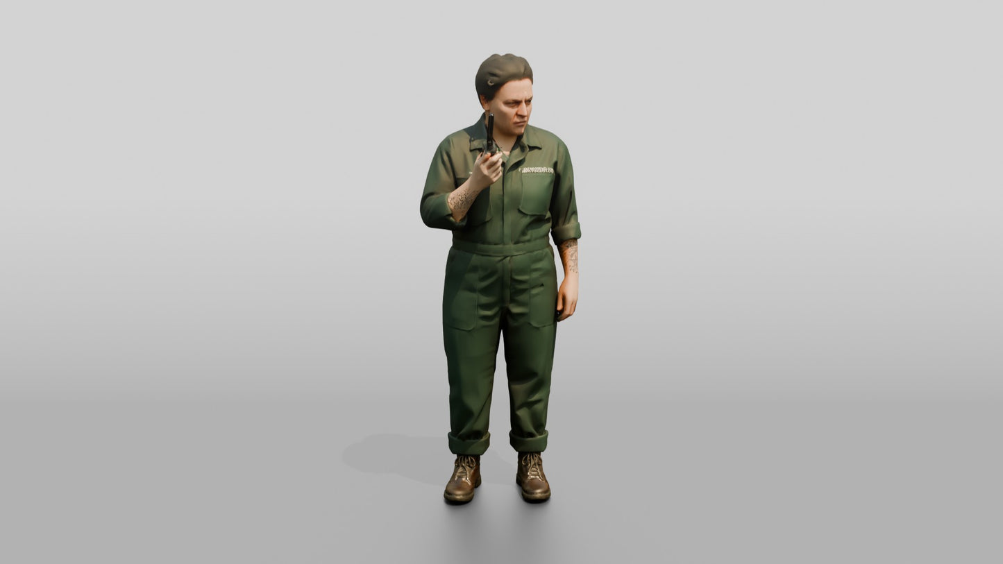 Caucasian Female Prisoner in a Dark Green Uniform