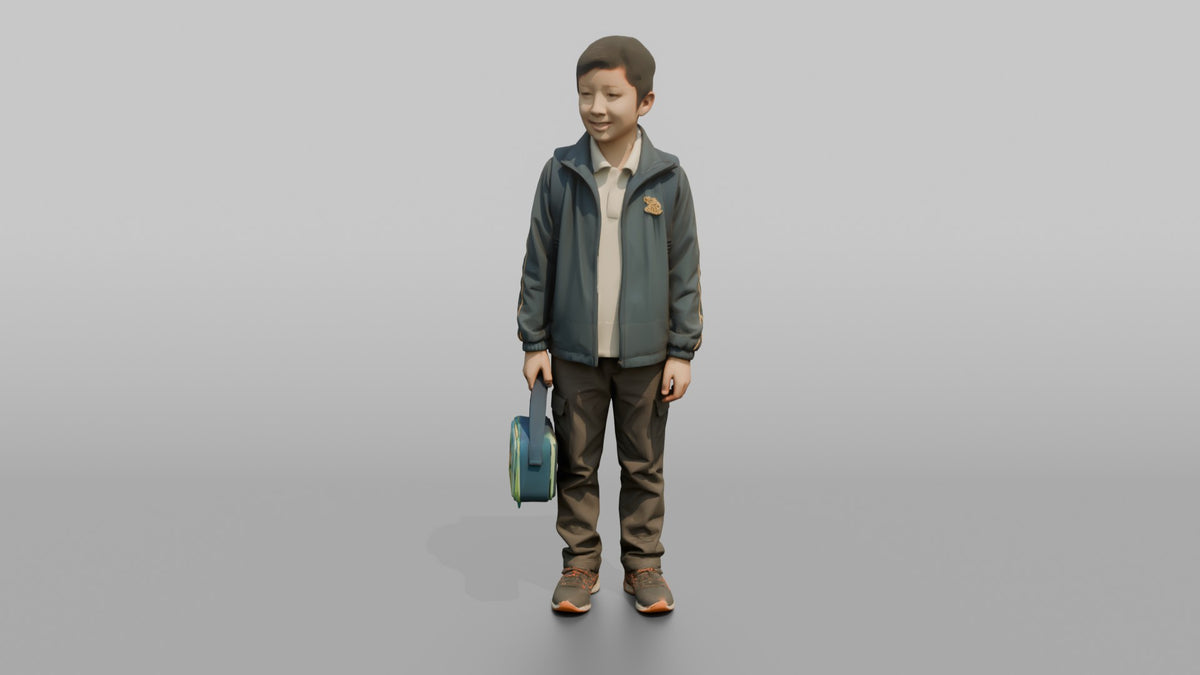 Son Carrying A School Lunchbox By Its Handle - 3D character model, view 5