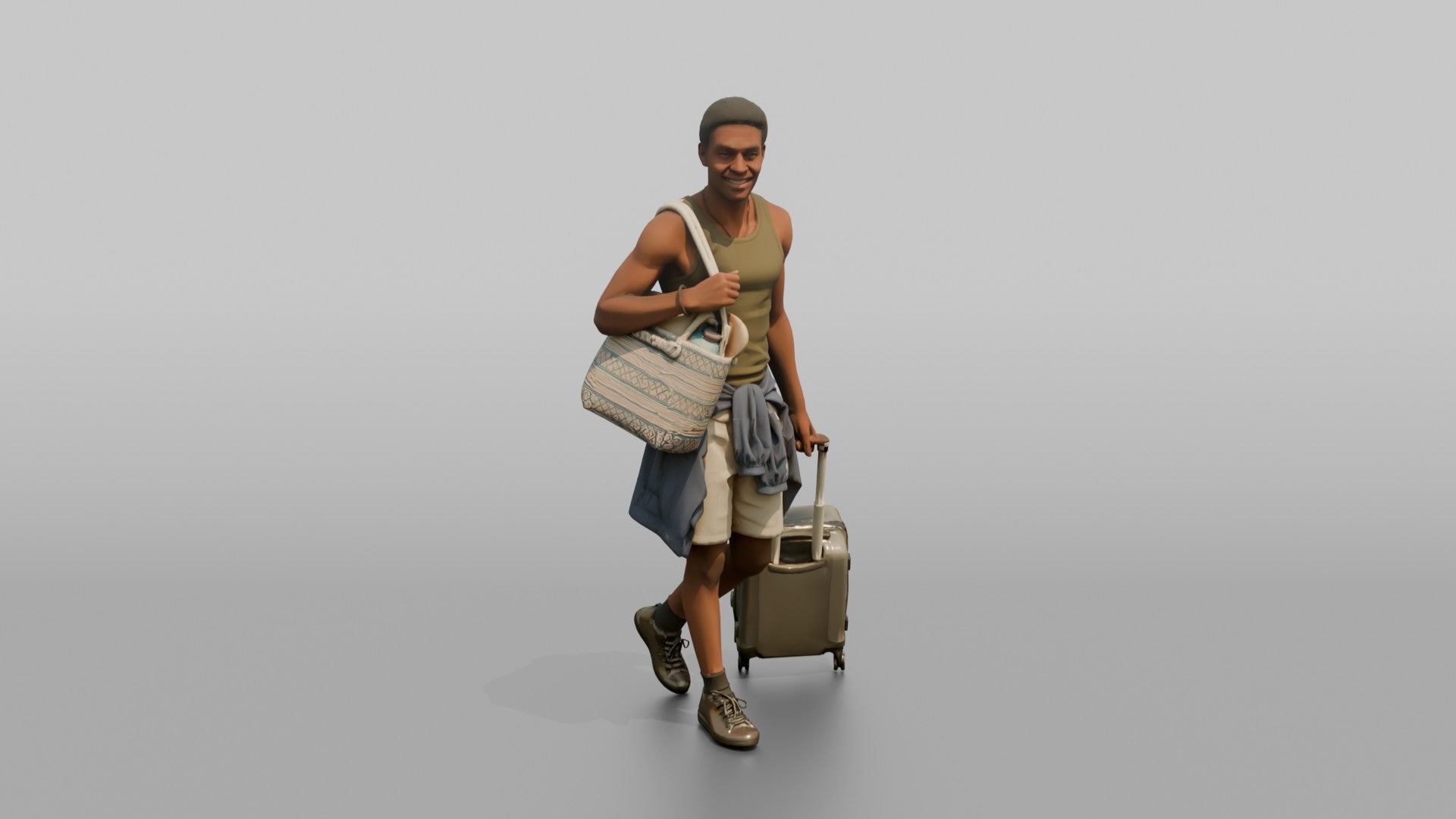 Traveler Carrying A Beach Bag