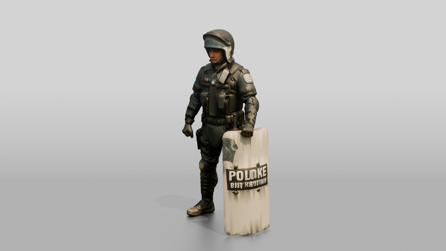 Riot Police Officer Holding Large Shield