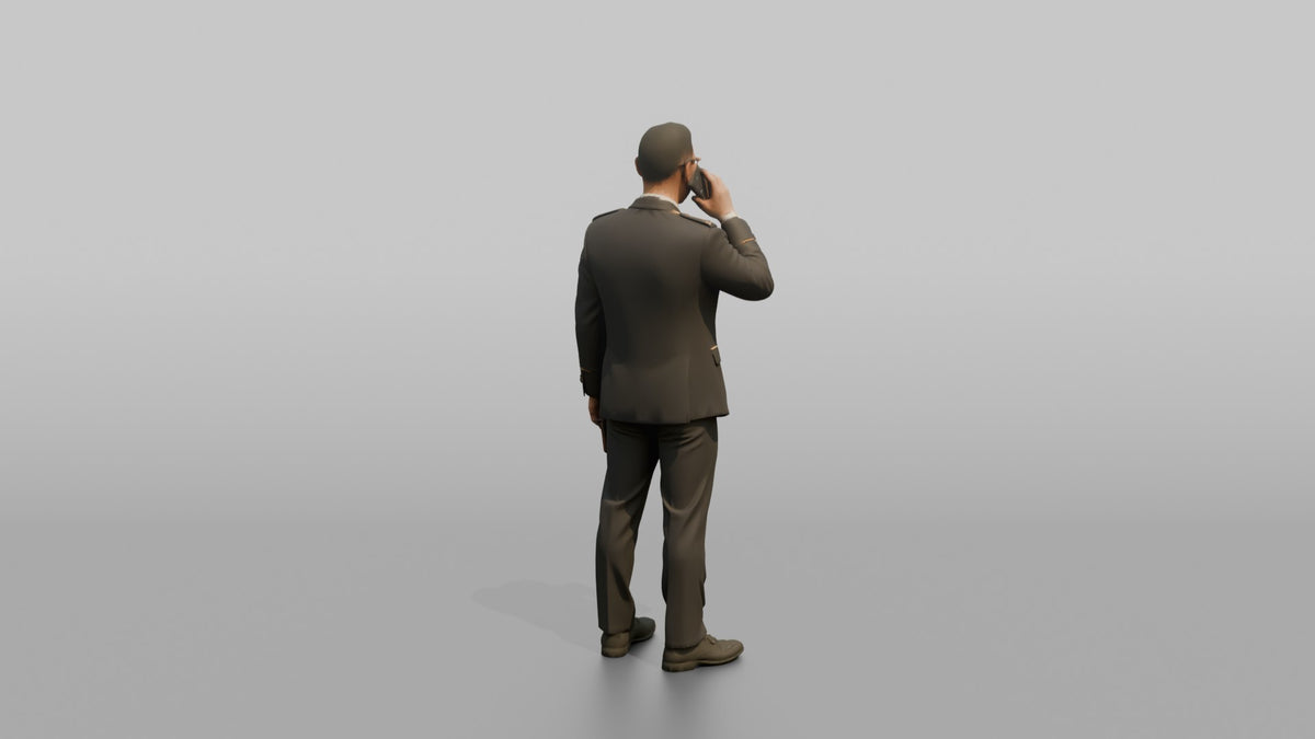 Concierge Man Holding A Phone, Making A Reservation Call - 3D character model, view 3