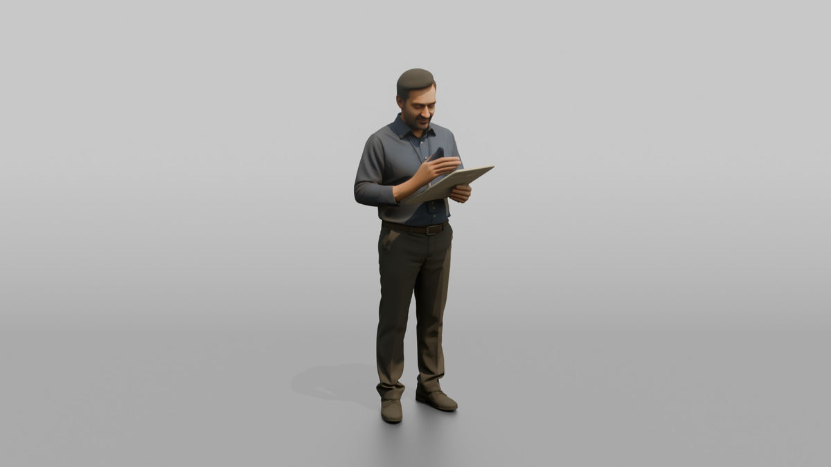 Man Store Manager Reviewing An Inventory Clipboard - 3D character model