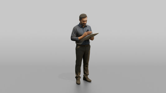 Man Store Manager Reviewing An Inventory Clipboard - 3D character model