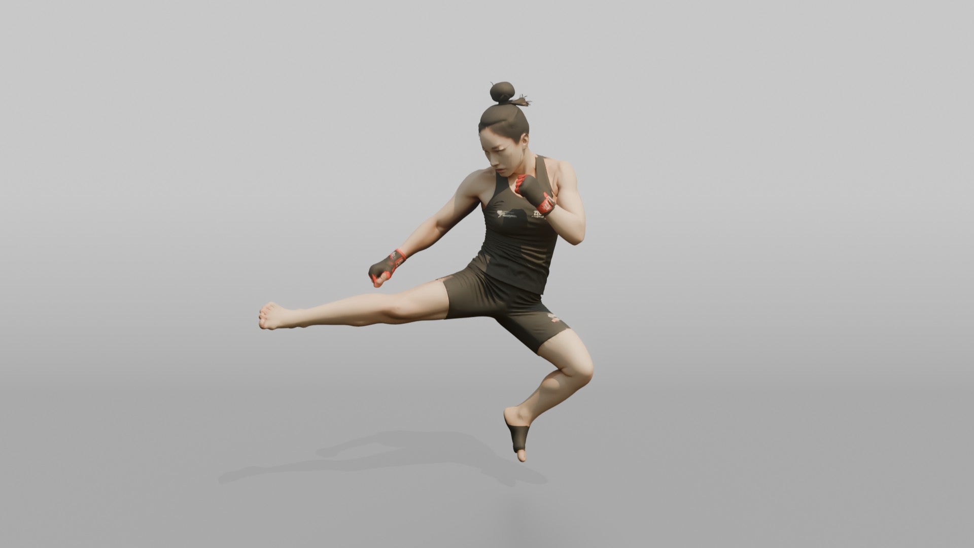 Taekwondo Fighter Jumping Spinning Hook Kick