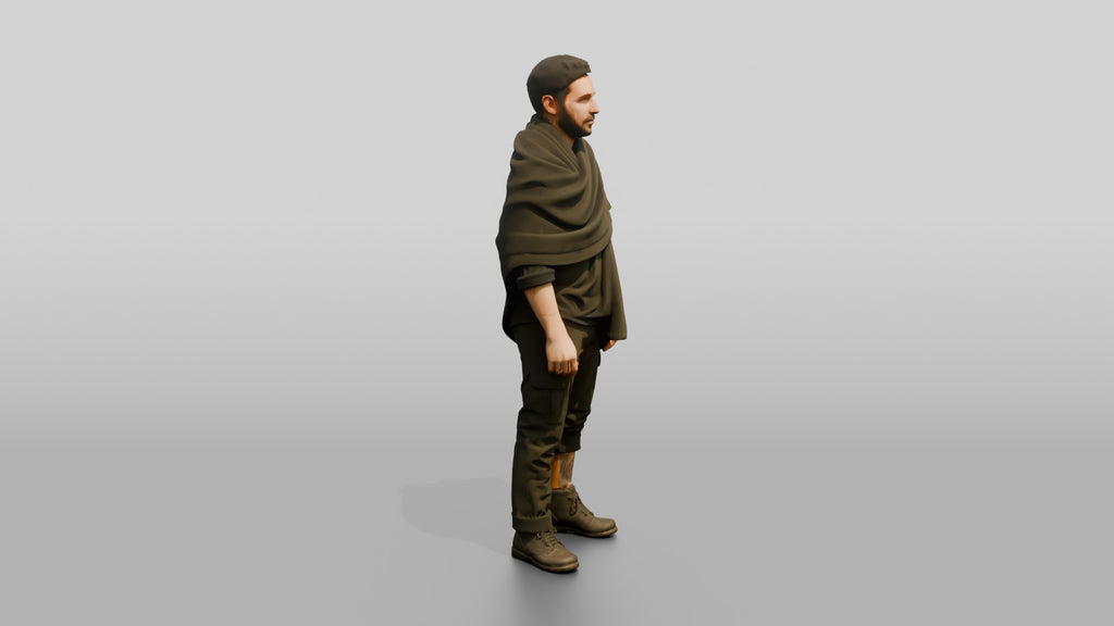Homeless Man Wrapped in a Dark Utility Blanket