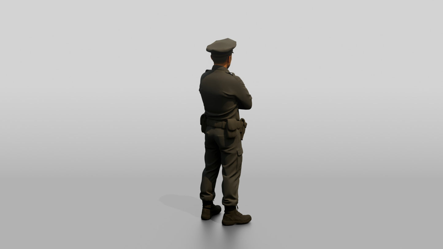 East Asian Male Guard in a Navy Blue Guard Uniform