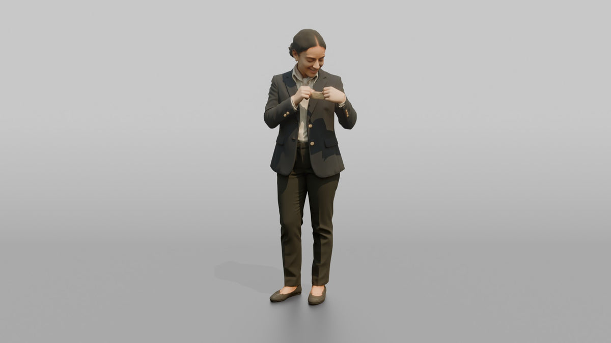 Concierge Woman Adjusting A Name Badge On Their Blazer - 3D character model, view 5