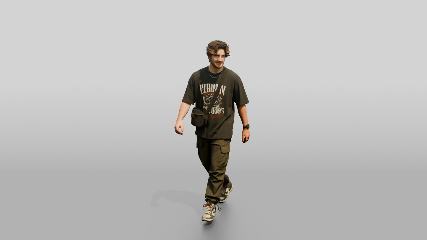 Caucasian Man in Oversized Graphic Tee