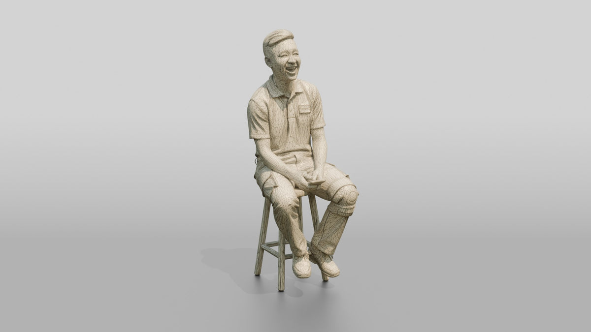 Seated Delivery Worker - wireframe topology preview