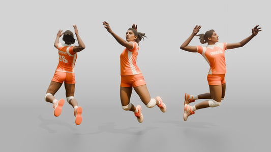 South Asian Female Volleyball Player in Orange and White Kit