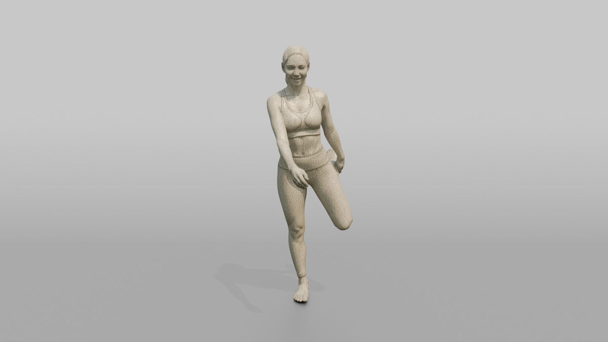 Fitness Influencer Woman Doing A Standing Quad Stretch - wireframe topology preview