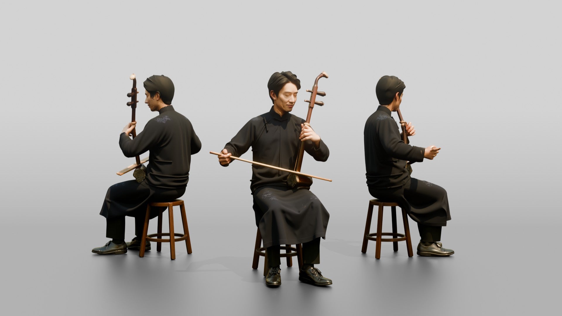 Erhu Player Bowing Traditional Instrument