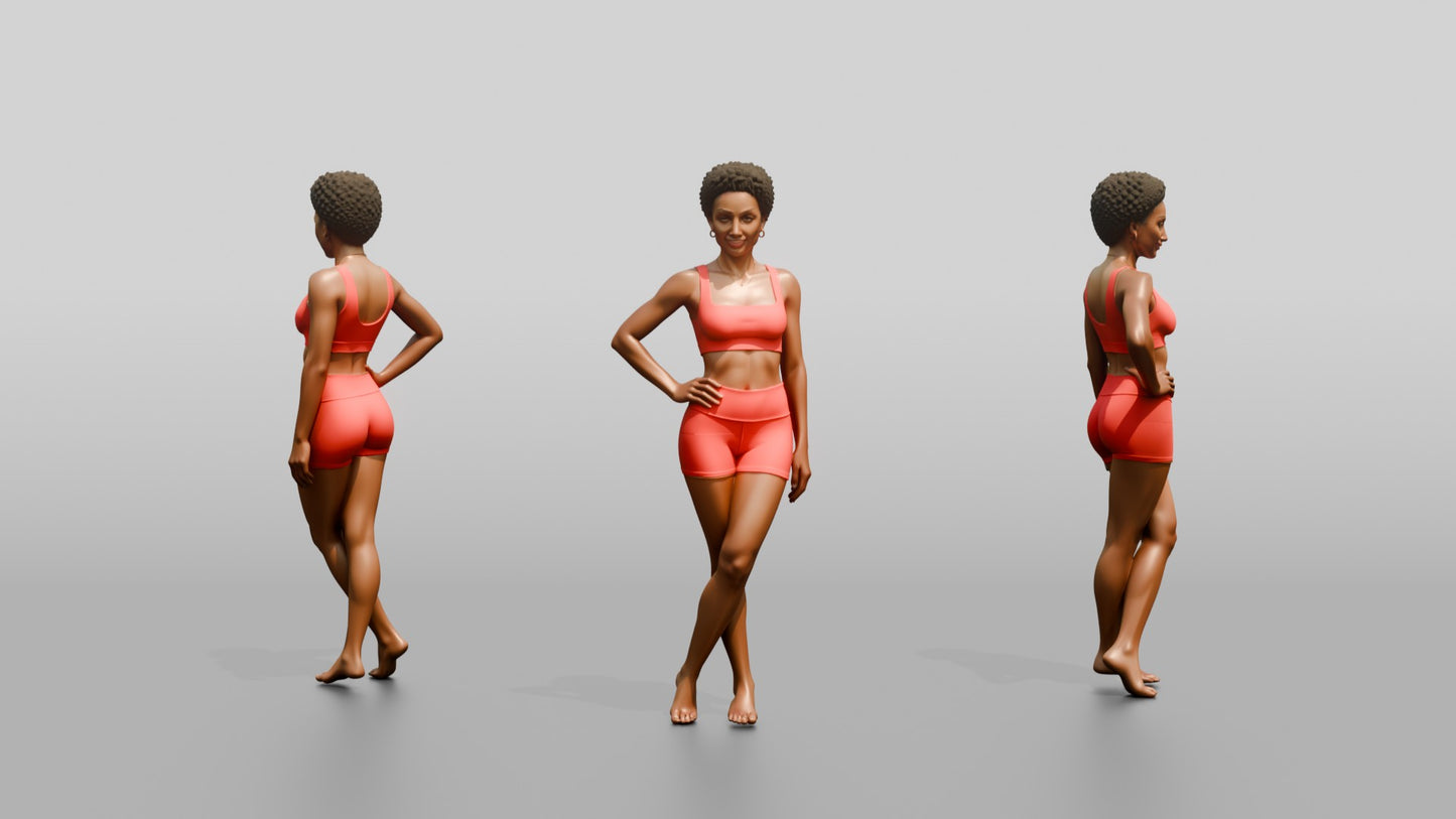 Black Woman in Coral Activewear with Hand on Hip