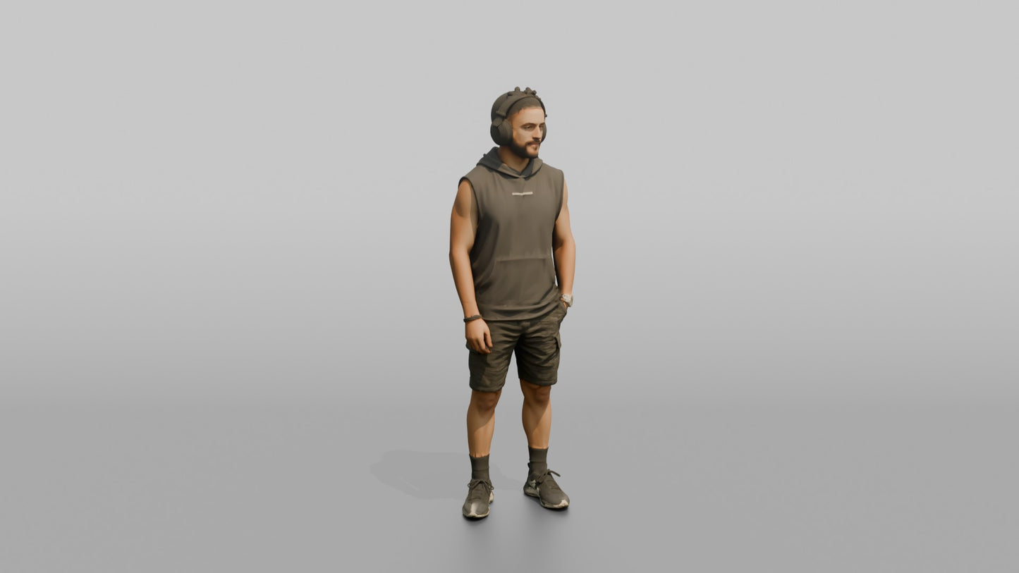 Vacationer Wearing Sleeveless Hoodie And Shorts