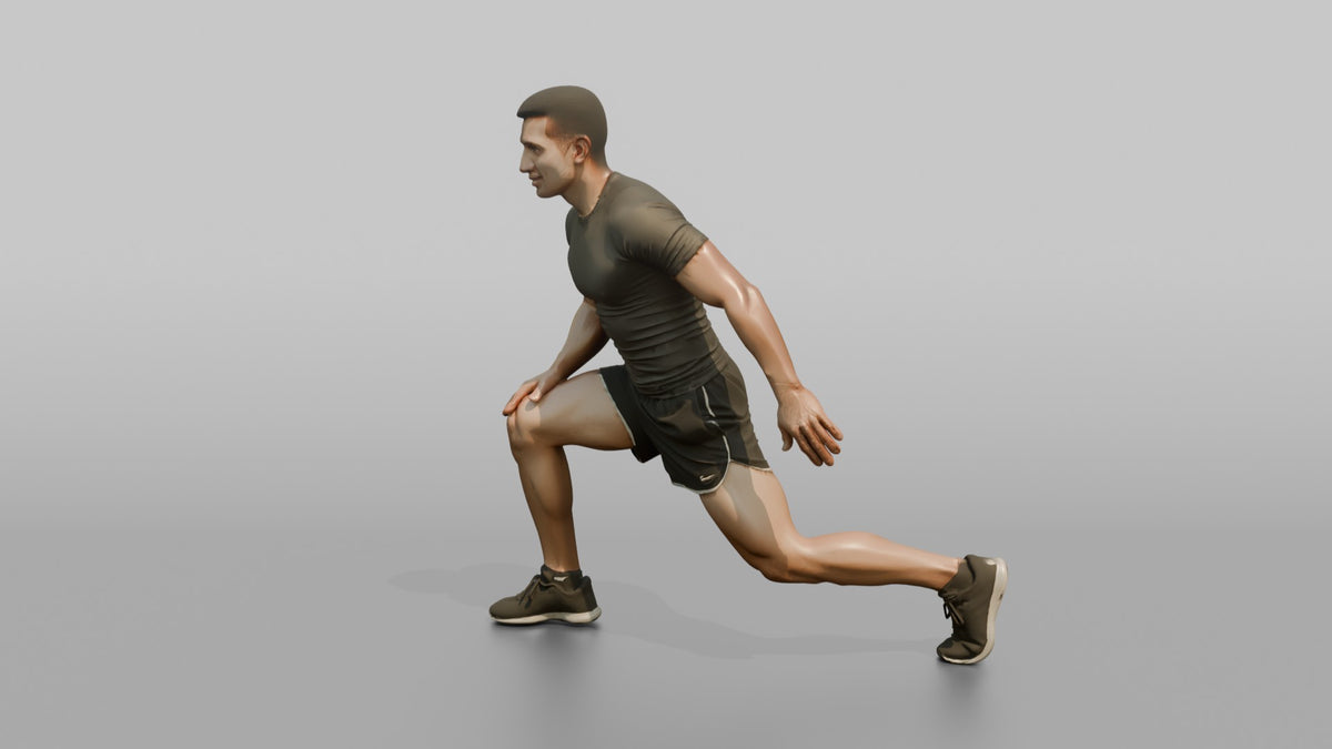 Fitness Influencer Man Doing A Dynamic Lunge Stretch - 3D character model, view 5