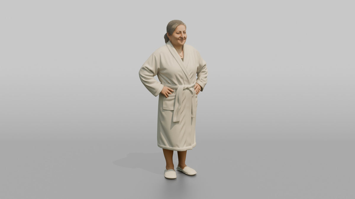 Spa Client Woman Standing Looking Relaxed, Hands Resting On Hips, Robe On - 3D character model