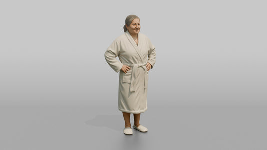 Spa Client Woman Standing Looking Relaxed, Hands Resting On Hips, Robe On - 3D character model