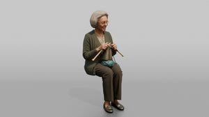 Grandmother Holding A Pair Of Knitting Needles And Yarn - 3D character model