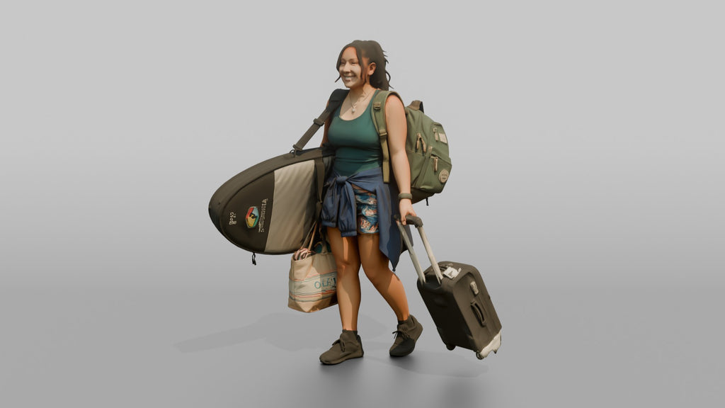 Traveler Carrying A Surfboard Bag