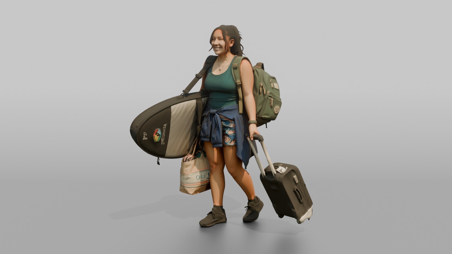 Traveler Carrying A Surfboard Bag