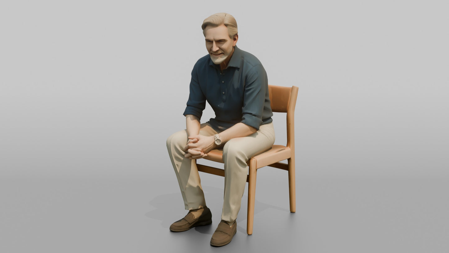 British Gentleman Seated in Linen Trousers and a Polo Shirt