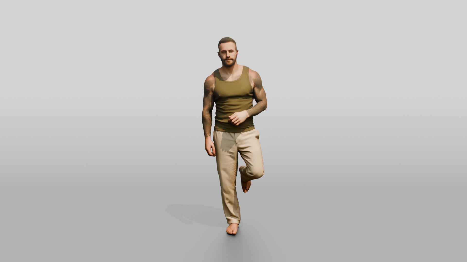 Tattooed Man Standing Casually