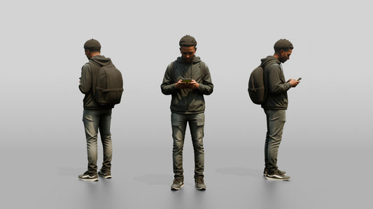 Black Man Texting in Black Windbreaker