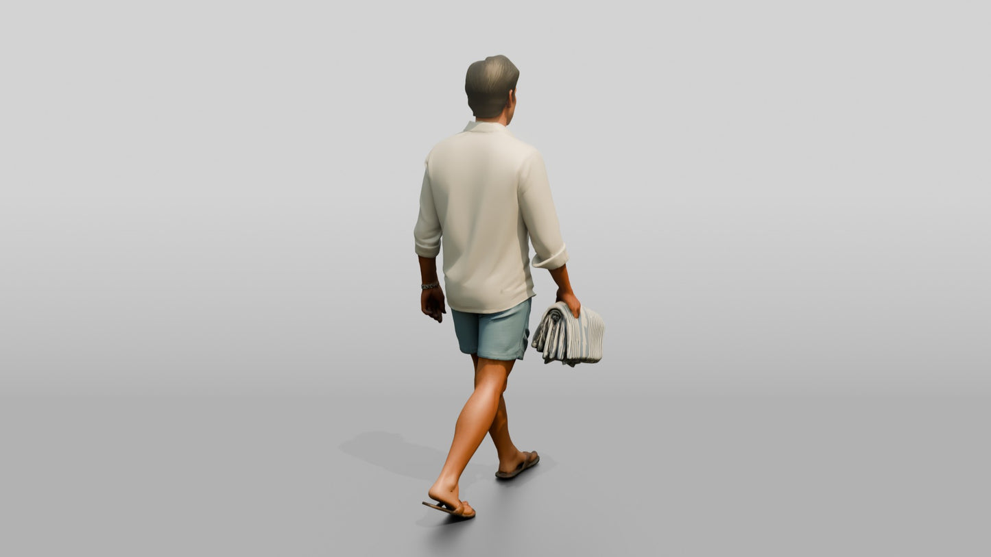 Middle-Aged Italian Man Carrying a Beach Towel