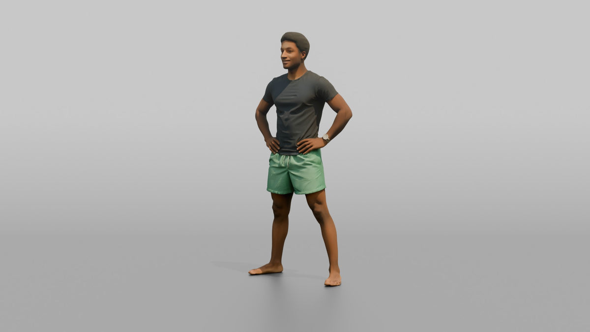 Physique Model Man Standing In A Confident Wide Stance, Hands On Hips - 3D character model, view 4