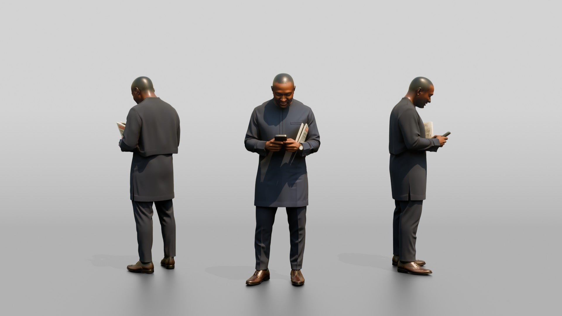 African Man in a Senator-Style Suit Checking His Phone