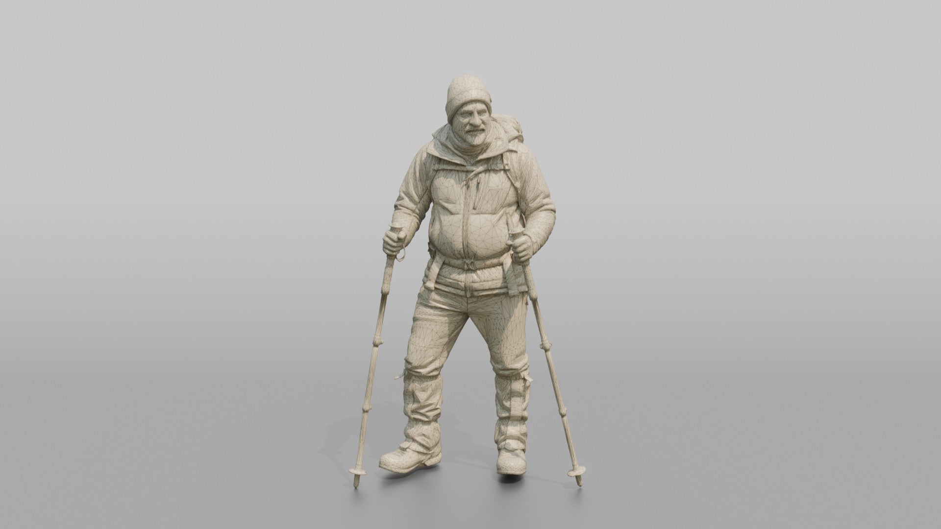 Hiker Planting Trekking Poles in the Snow