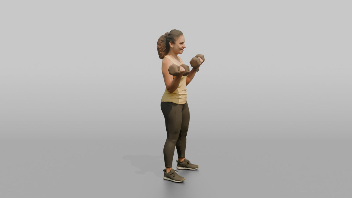 Weightlifter Woman Curling A Pair Of Dumbbells Simultaneously - 3D character model, view 2