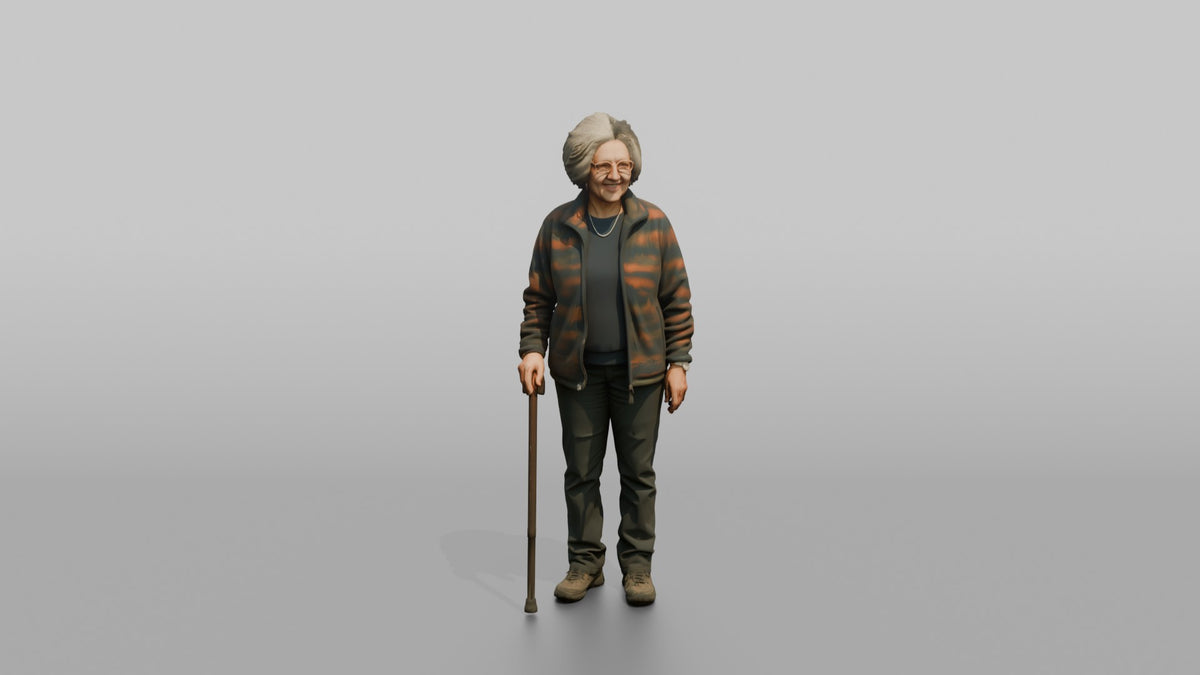 Grandmother Holding A Walking Cane, Standing Upright - 3D character model, view 5