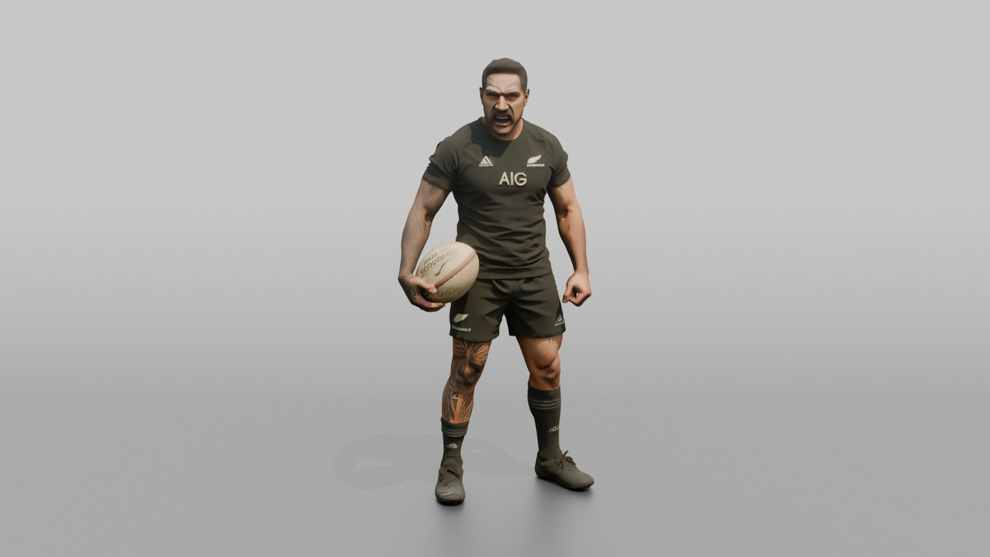Maori Player Holding the Ball with a Mouthguard Bite