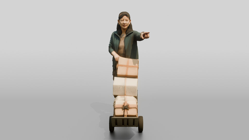 Woman Pushing Loaded Hand Truck
