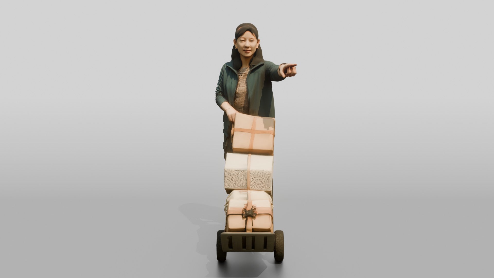 Woman Pushing Loaded Hand Truck