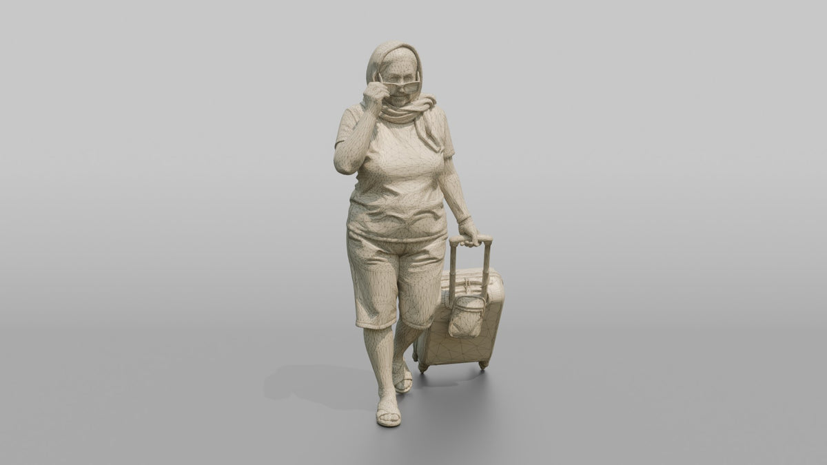 Traveler Putting On Sunglasses In Terminal - wireframe topology preview