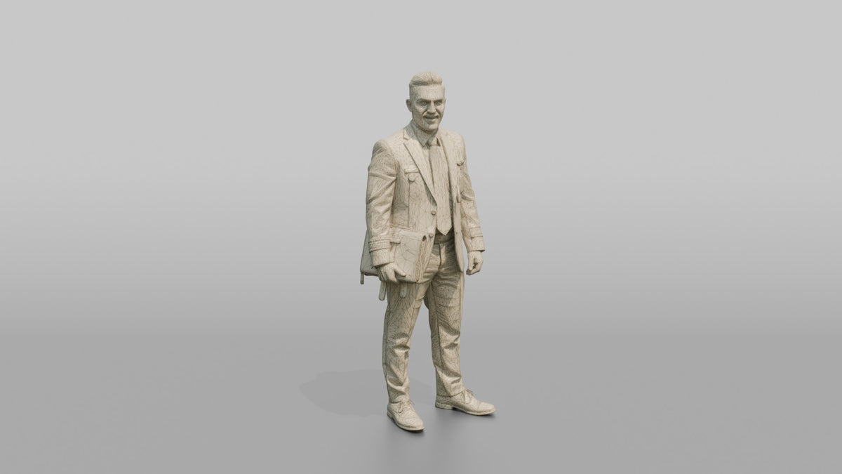 Hispanic Flight Attendant Holding an Aisle Tray - wireframe topology preview