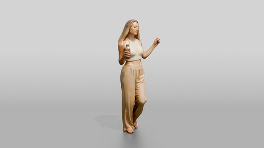 Woman Dancing with a Cocktail - 3D character model, view 1