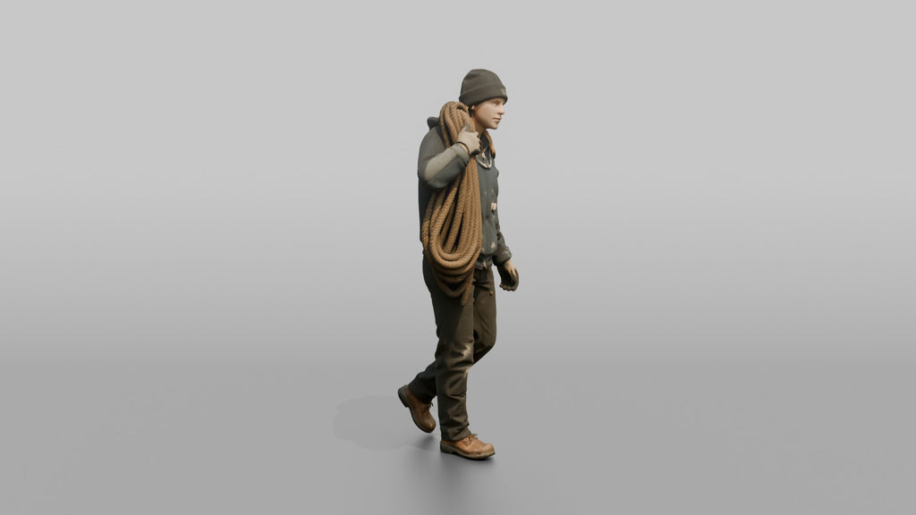 Deckhand Carrying a Coil of Rope on Deck