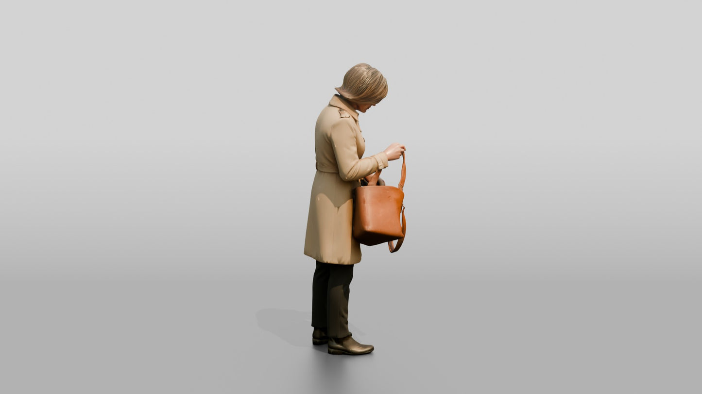 White Woman Checking Her Bag for an Umbrella