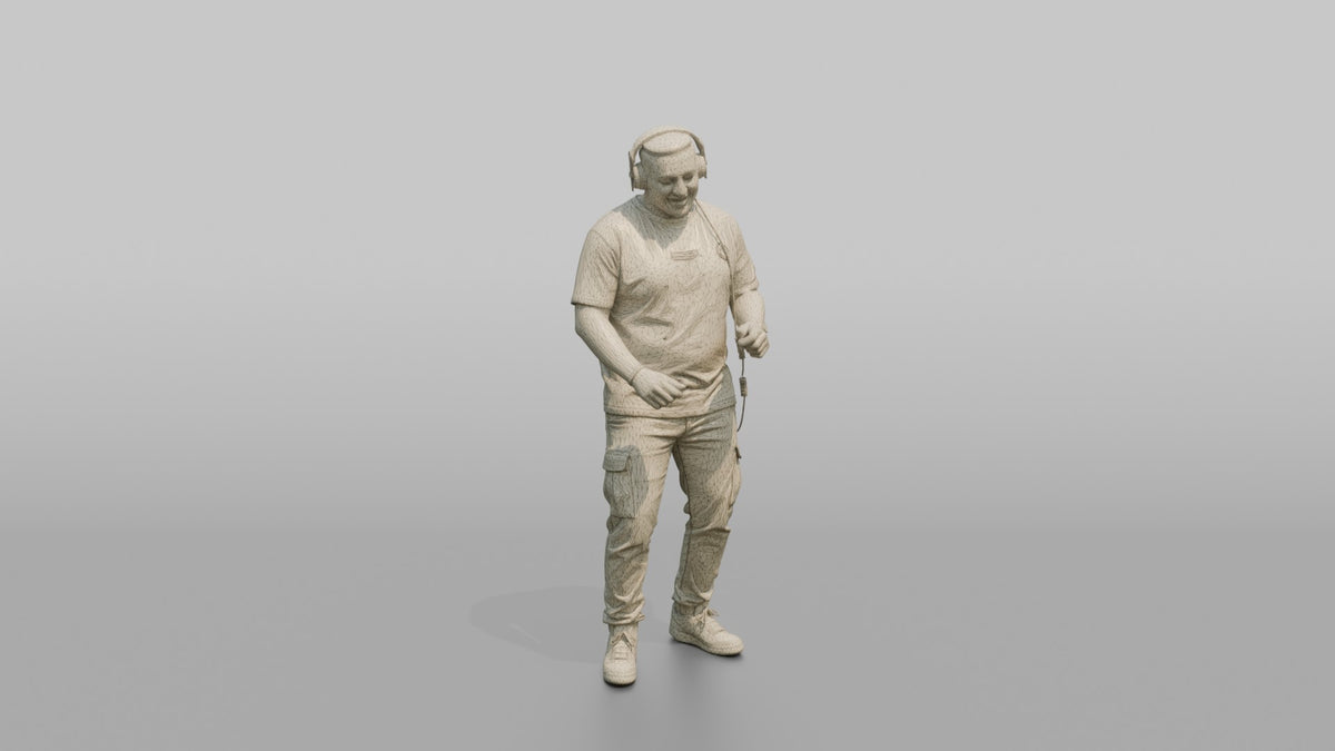 Club DJ Man Nodding To The Beat, Headphones On - wireframe topology preview