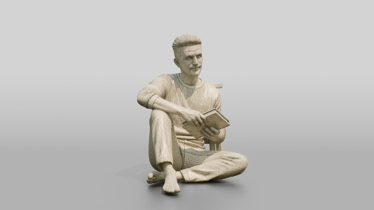 Man Sitting with a Book - wireframe topology preview