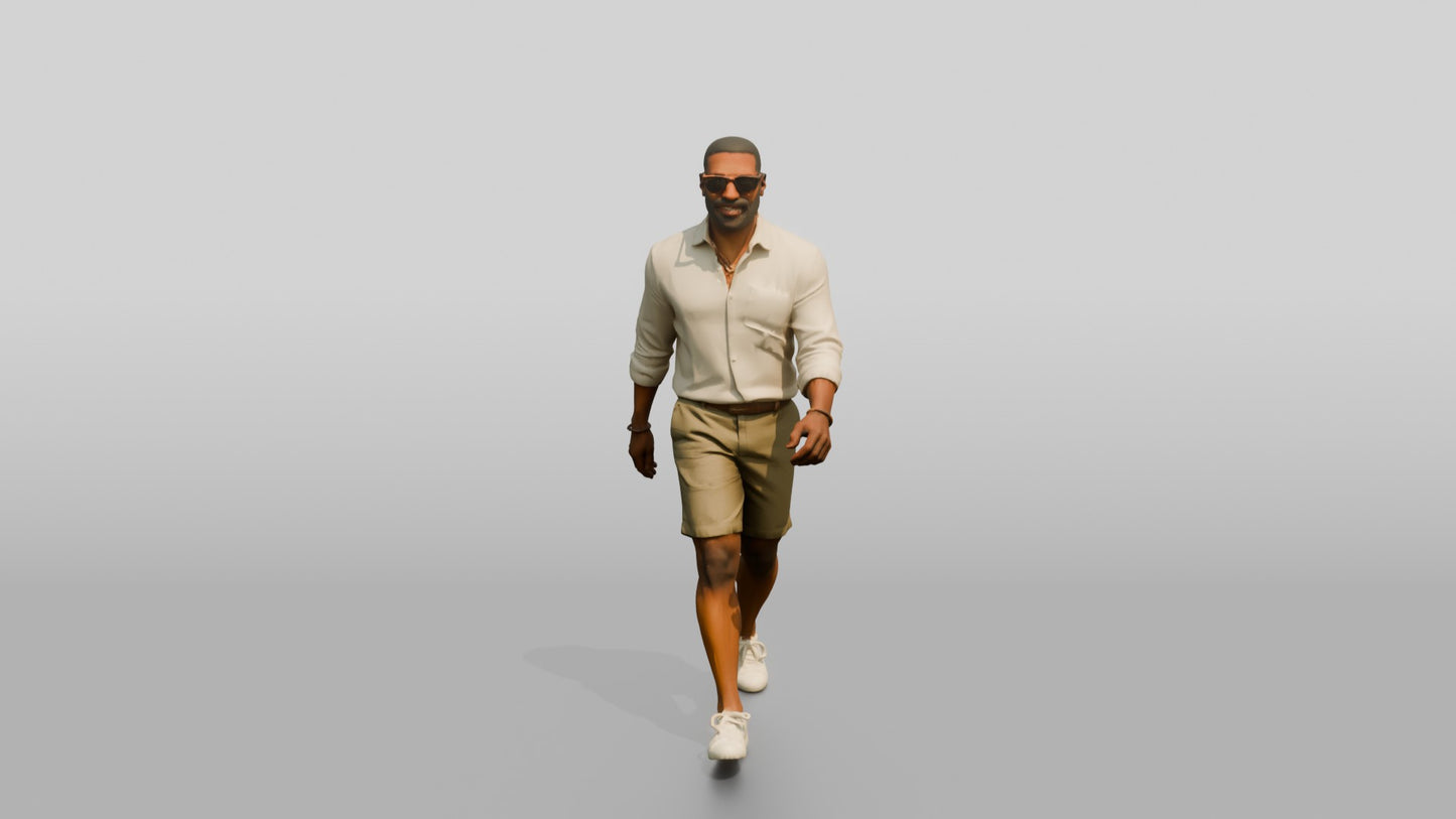 African-American Gentleman Walking the Boardwalk in Linen Shirt