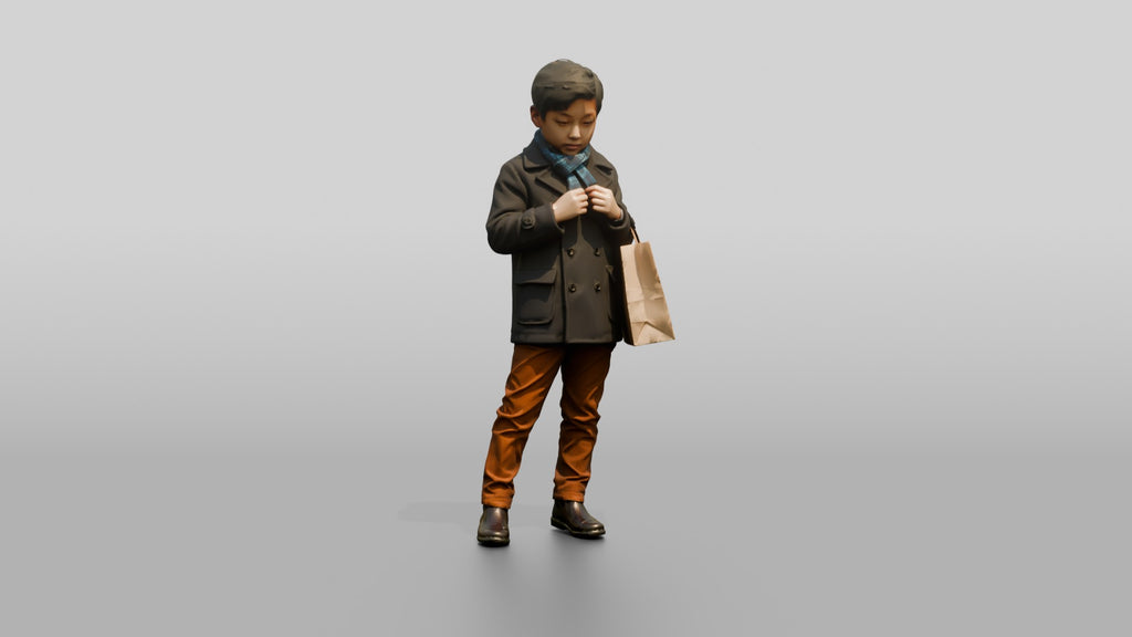 Boy Buttoning His Winter Coat