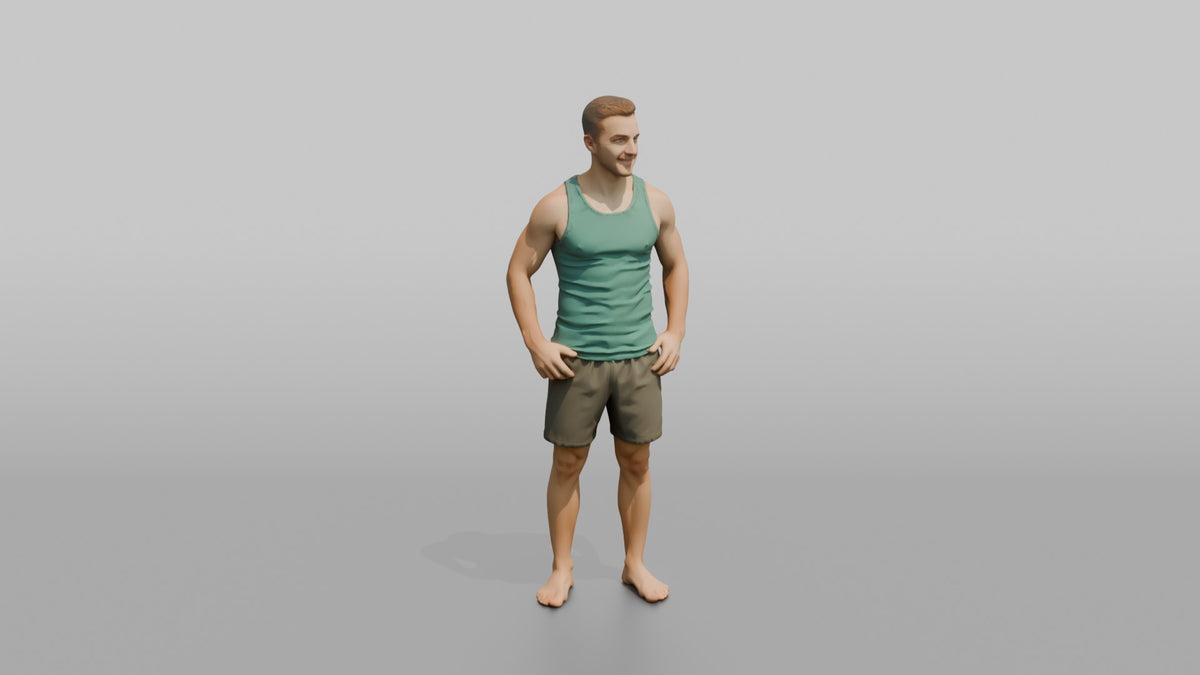 Physique Model Man Standing In A Relaxed Athletic Stance, Thumbs In Waistband - 3D character model