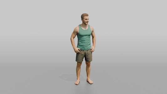 Physique Model Man Standing In A Relaxed Athletic Stance, Thumbs In Waistband - 3D character model