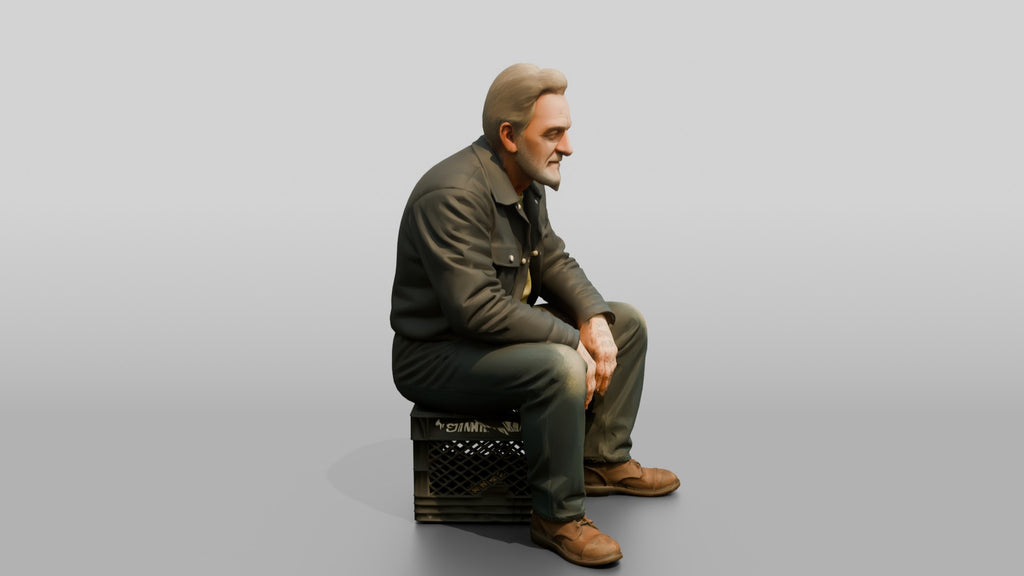 Homeless Man Sitting on a Milk Crate