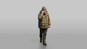 Scandinavian Man Talking on His Phone in a Puffer Coat - 3D character model, view 1